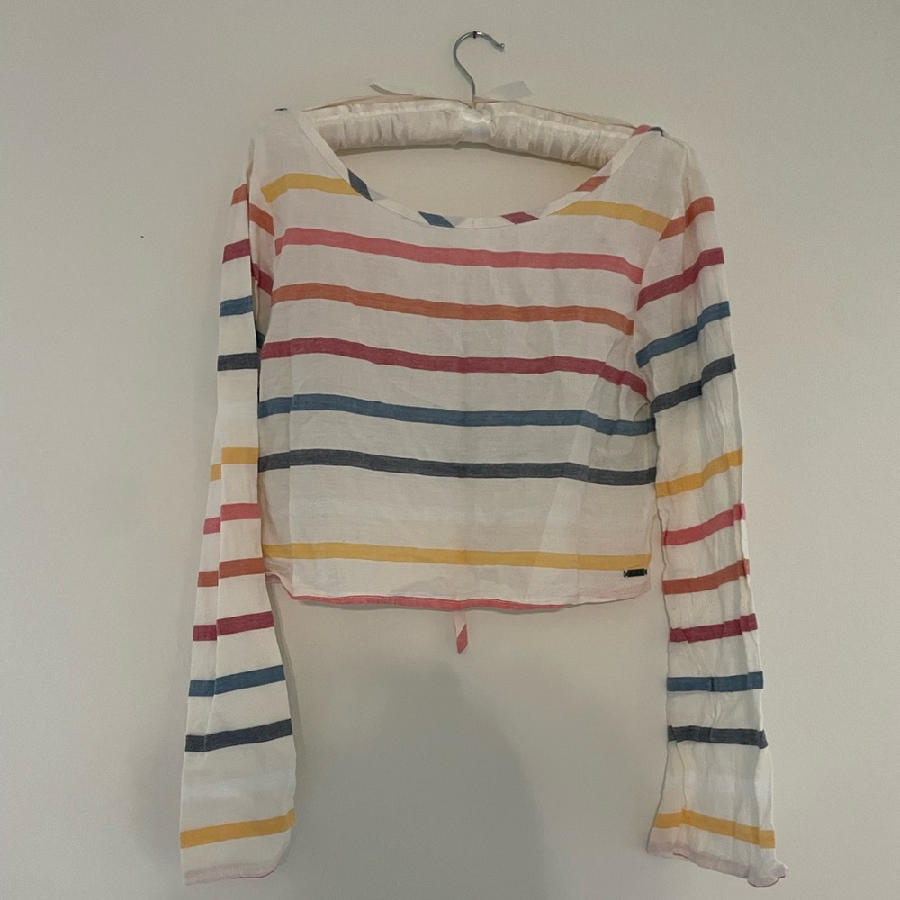 Roxy bell sleeve rainbow striped crop top